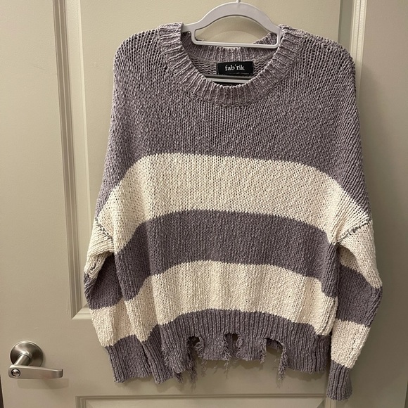 Fab'rik Striped Distressed Sweater Grey & Cream Size O/S - Picture 3 of 10